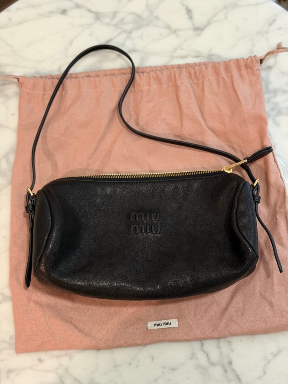 Miu Miu Nappa Leather Shoulder Pouch Black